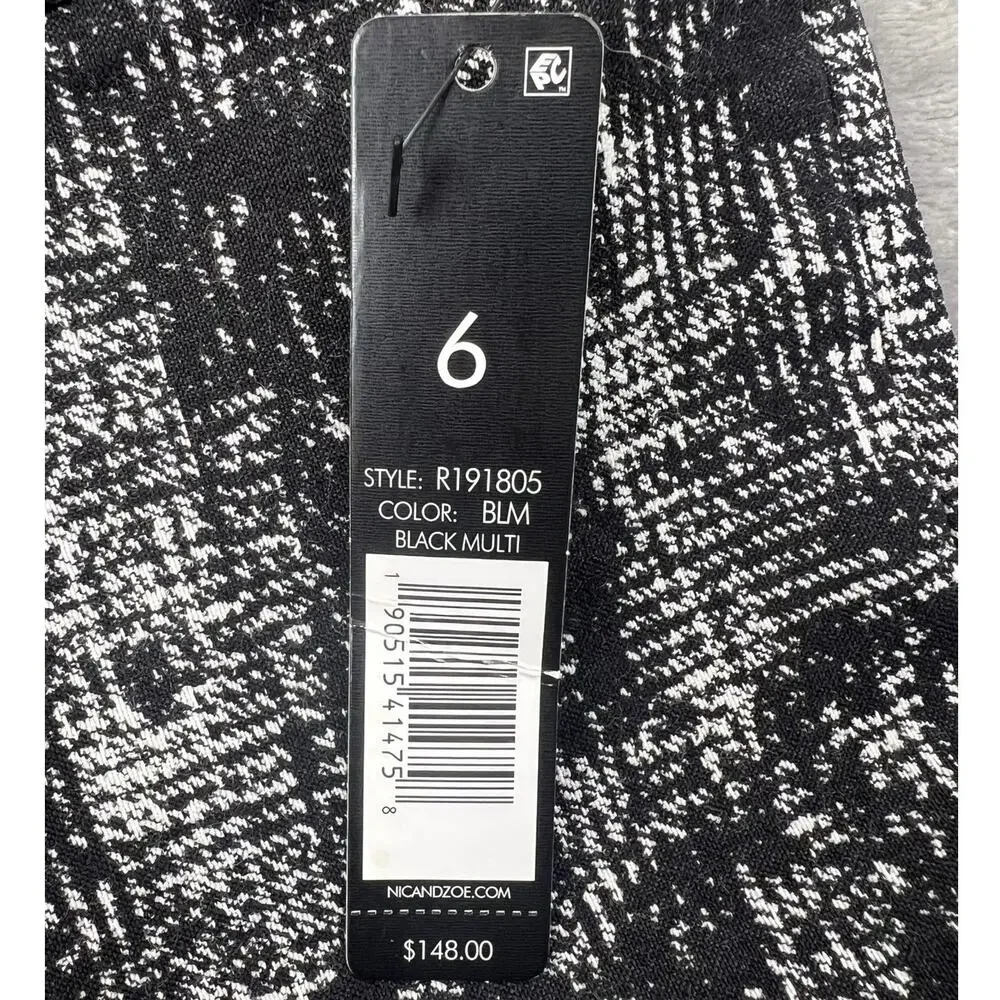NWT NIC+ZOE Black White Abstract Pull-On Knit Pants Ankle Size 6